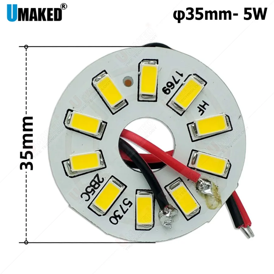 10PCS 5W 35mm 550lm LED PCB with smd5730 chips installed, aluminum plate base DIY for bulb light, ceiling light, LED lamps