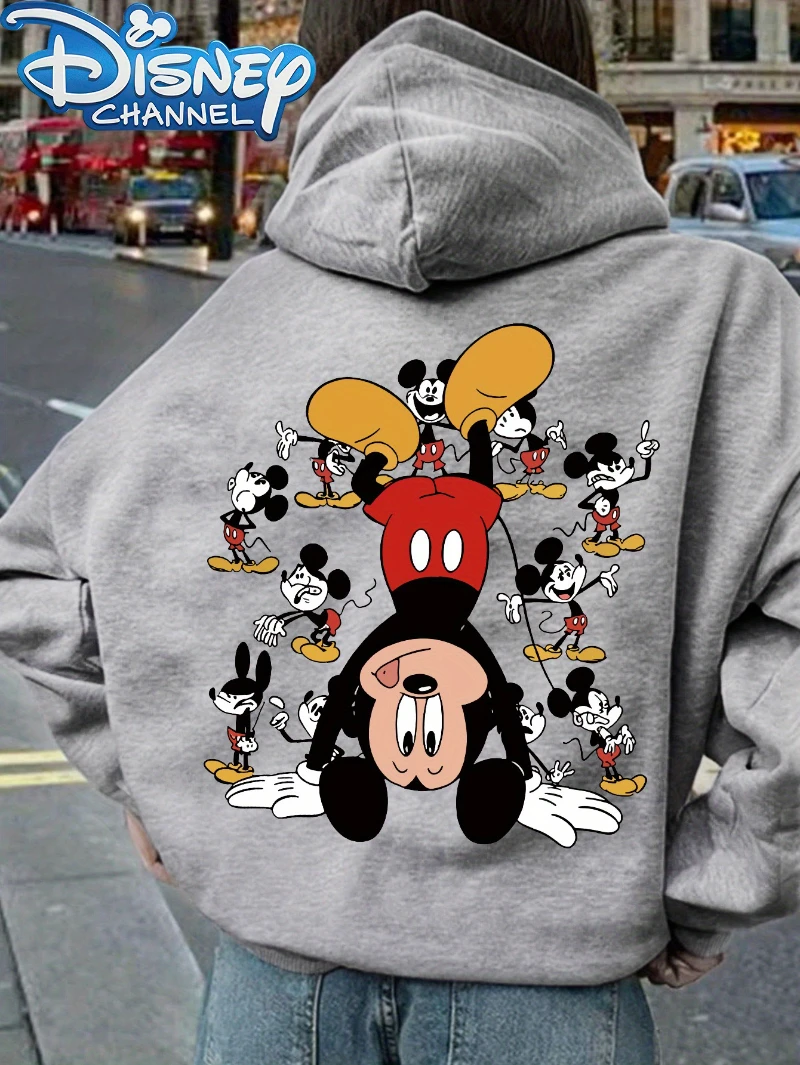

Disney Fashion Hooded Sweatshirt Gray Mickey Mouse Evolution Print Casual Men's and Women's Pullover