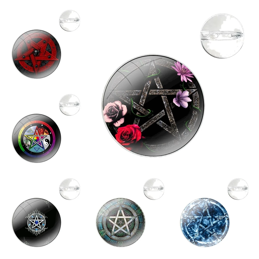 Esoteric Pentagram Wiccan Pendant Pins Badge Metal Brooches For Clothes Backpack Decoration gift