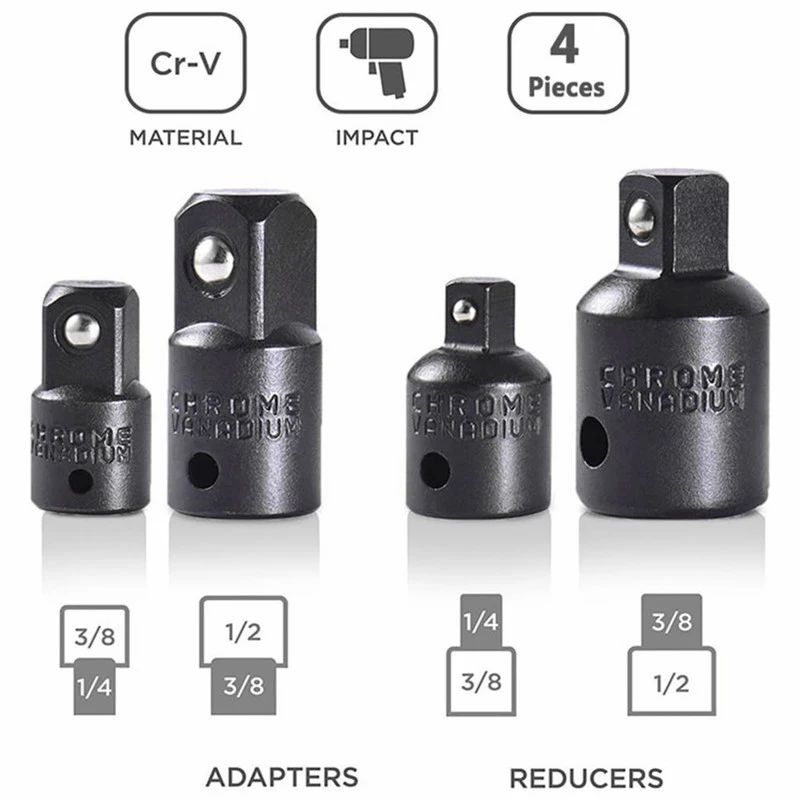 4pcs Socket Convertor Adaptor Reducer Set 1/4 3/8 1/2 Mutual Conversion Impact Drive Socket Adaptor Repair Tools