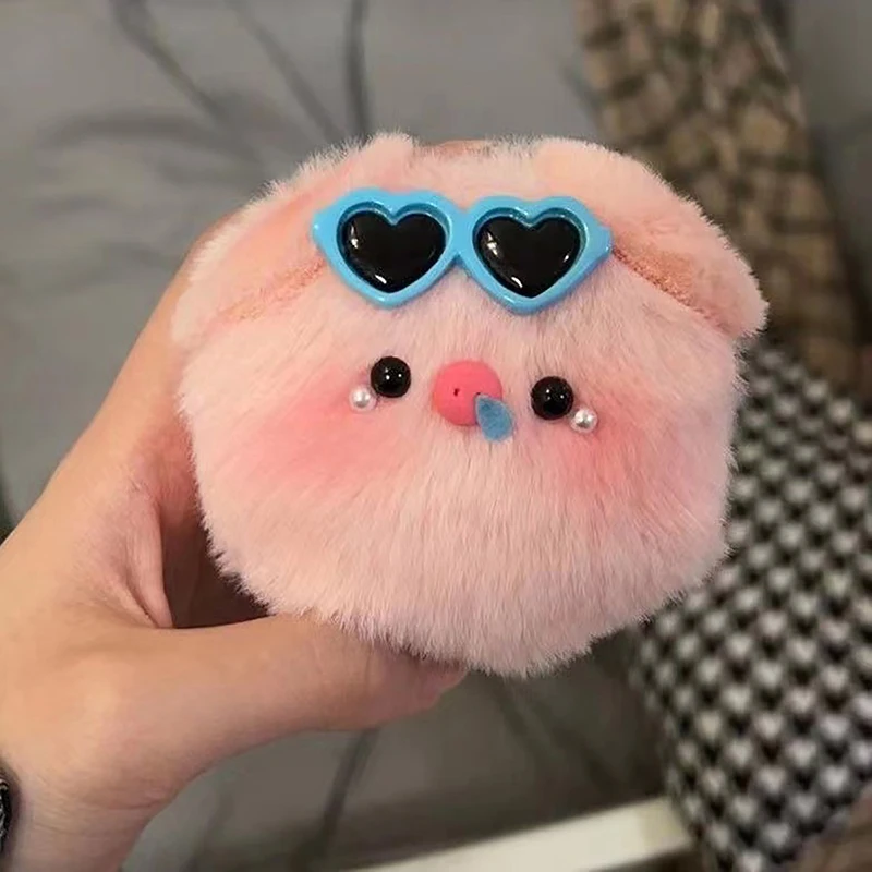 Squeak Cute Pearl Pig With Sunglasses Plush Doll Keychain Creative Kawaii Fluffy Soft Stuffed Toy Backpack Pendant For Kids Gift