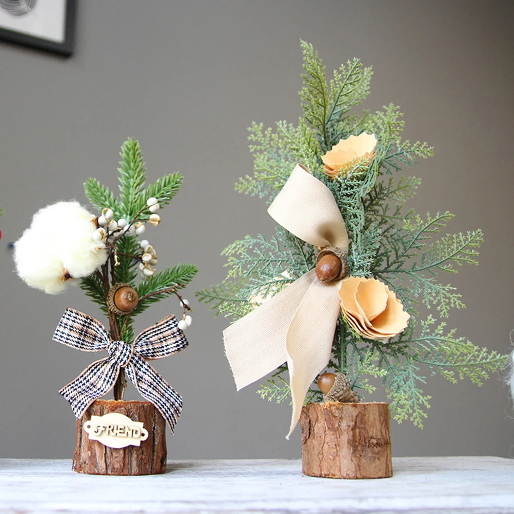 

31cm Mini Tabletop Christmas Tree Lightweight PVC Fabric Festive Atmosphere Adorable Design Small Bowknot Tinsel Home