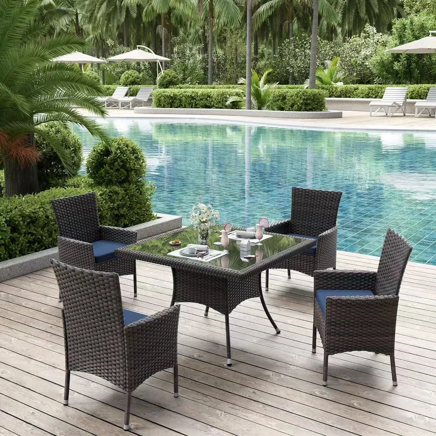 

Modern Rattan Dining Set Patio Outdoor Rattan Wicker Furniture Sets garden table and chairs set