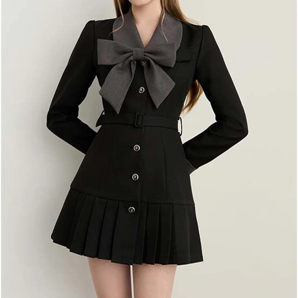 [حزام مجاني مع بطانة] سترة نسائية جديدة للخريف والشتاء بخصر على شكل فيونكة قصيرة ورغبة نقية للرياح