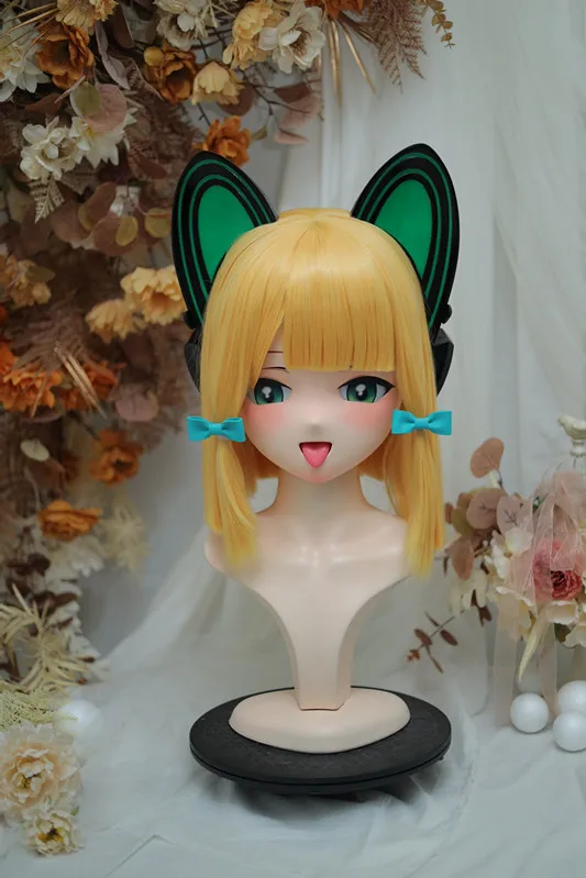 Kigurumi Jae Feather Green Ri Kigurumi masker Volledige hoofdband Lock Cosplay Headshell Props Kostuum Anime Game