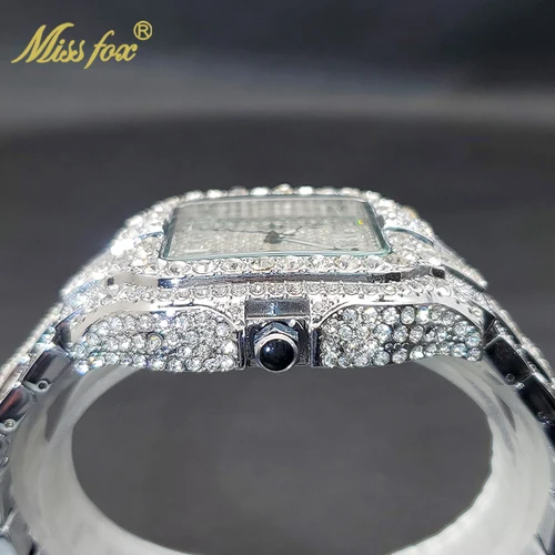Imagen 2 del producto Reloj de cuarzo con diamantes para hombre, relojes de pulsera resistentes al agua con fecha automática para hombre, relojes de tendencias de moda helados únicos de lujo, nuevos