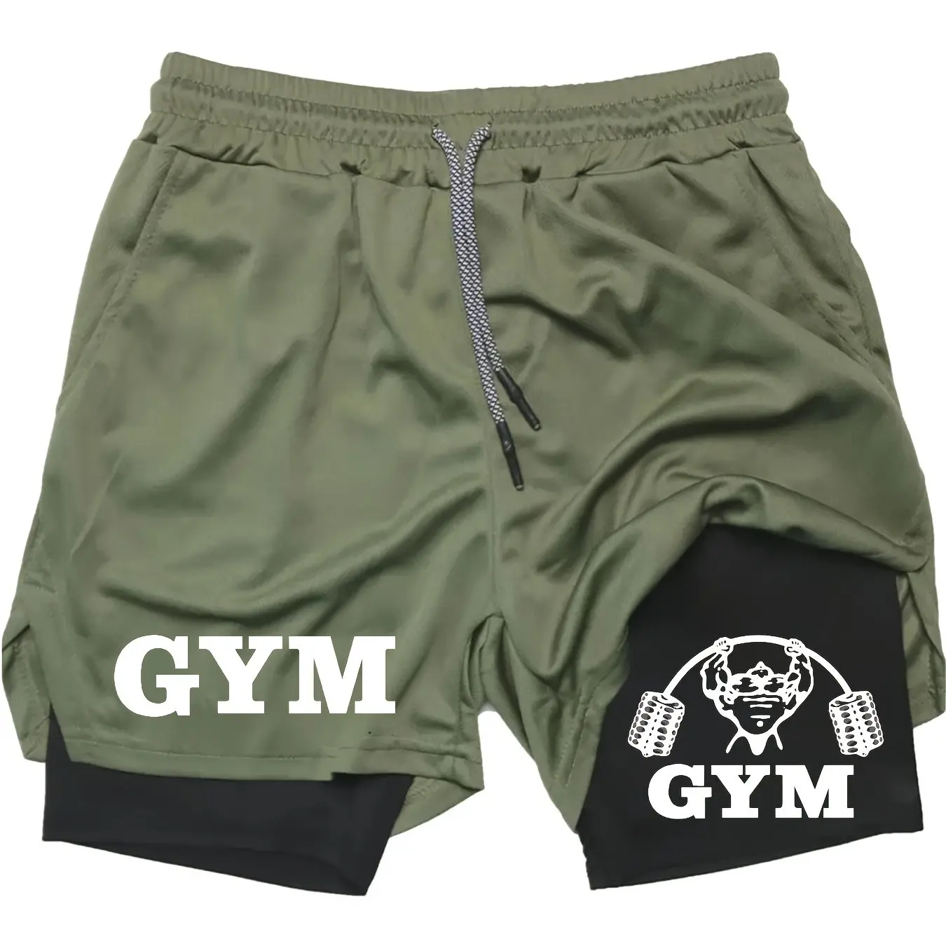 2026 Summer Training Multi-functional Printed Fitness Double-Layer Two-In-One Sports Double-Layer Short Pants for Men