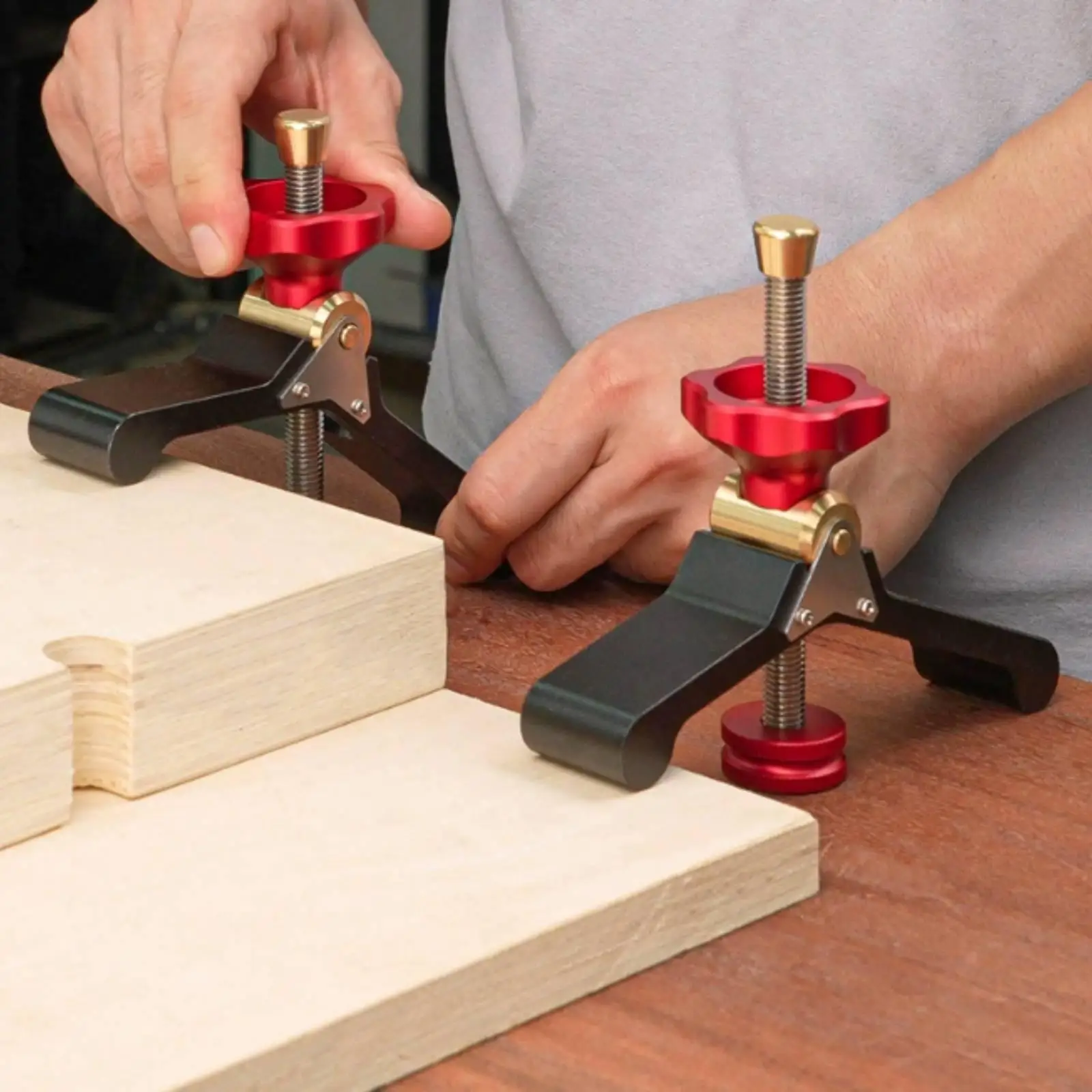 Woodworking Corner Clamp Fixture for Workbench Aluminum Alloy Tabletop Press Clamp with Quick Lock Mechanism and Pivot Arms