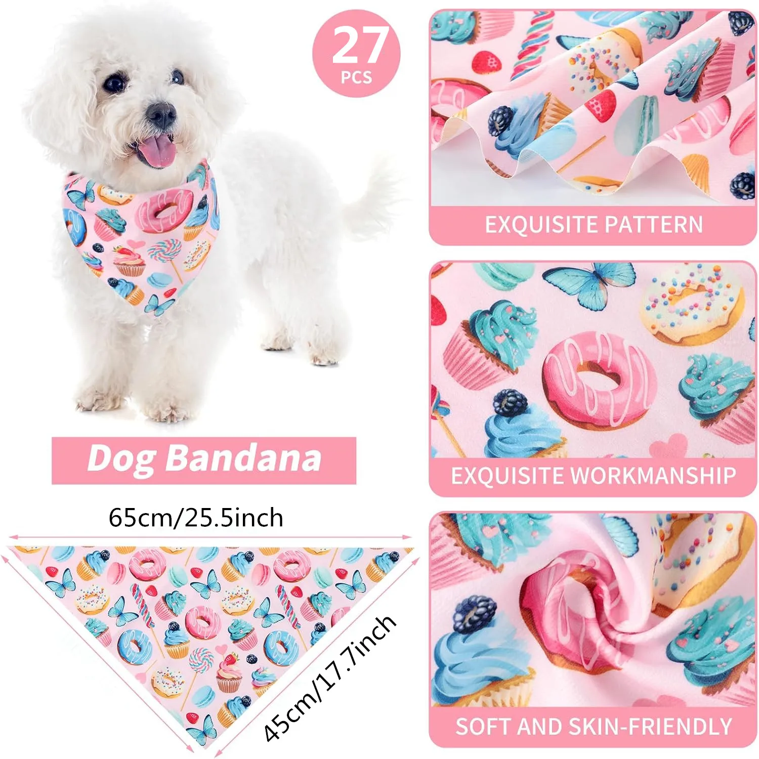 27-teiliges Hunde-Bandana, großes Donut-Haustier-Bandana, Sommer, niedliche dreieckige Lätzchen, Schal, Hunde-Kopftuch für kleine und mittelgroße Hunde – Detail 2