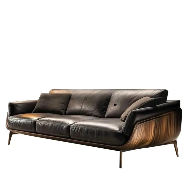 

Диван для гостиной, кожаный, светлый, роскошный, европейский, из массива дерева, современный, большой, для виллы с плоским полом, элитный диван