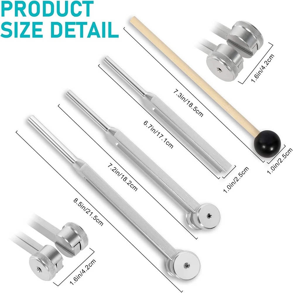 (128Hz, 256Hz, 512Hz)Tuning Fork Set, Tuning Forks with Reflex Hammer for Chakra/Healing/Sound Therapy/DNA Repair