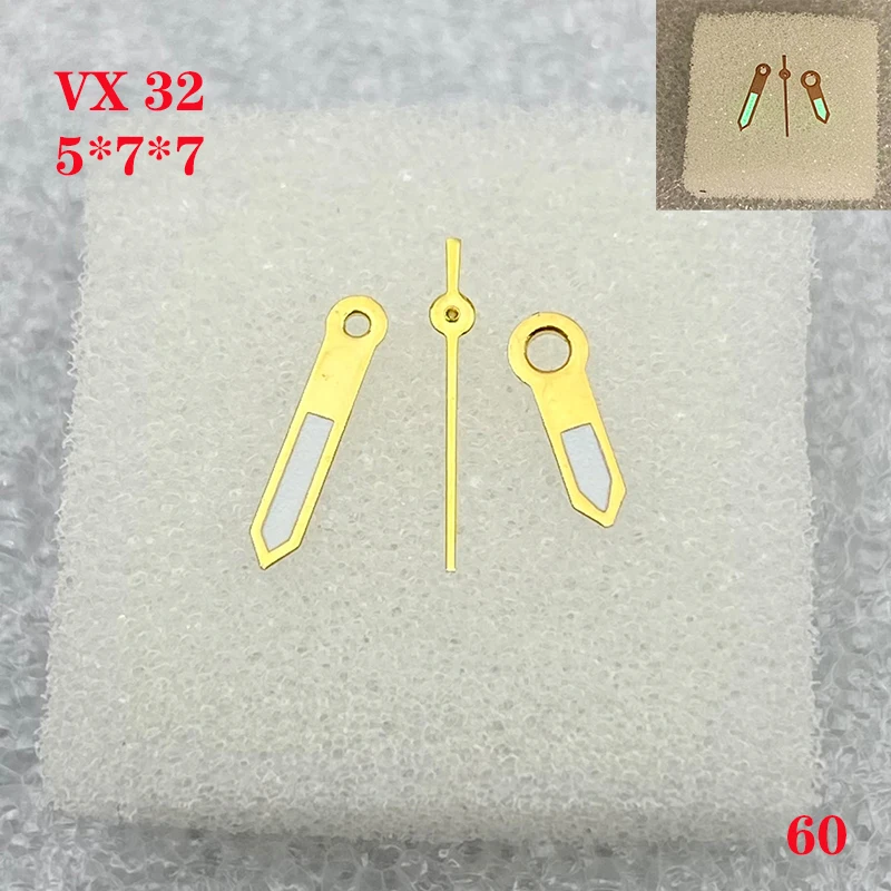 Accesorios de reloj mano de reloj 3 agujas para VX 32 tamaño de movimiento 5,0mm * 7,0mm * 7,0mm damas verde luminoso No.060