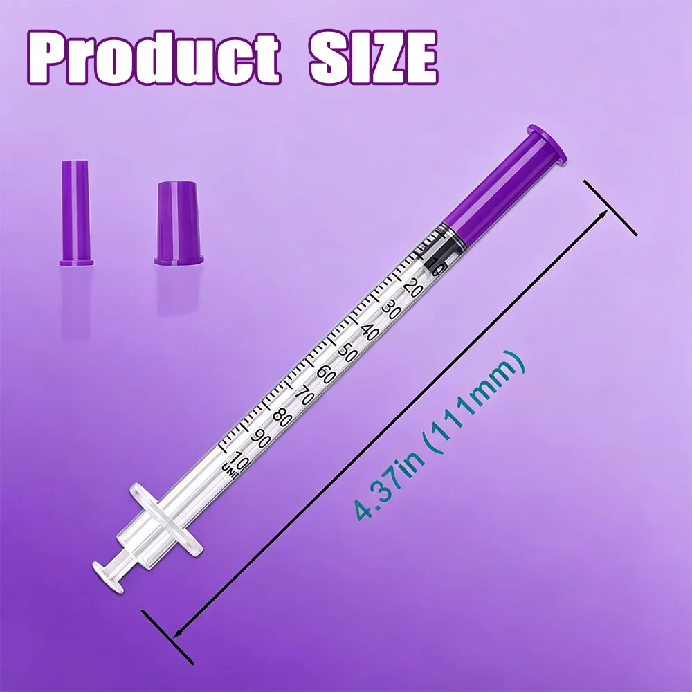 1 ml Mikro-Kunststoffspritze | 31G*6 mm violette Schutzkappe mit Schiebestange, klare Skala, nadelfreie Spritze für Laborprobenentnahme, Flüssigkeitsdosierung, Werkzeug zur Medikamentenverabreichung bei Haustieren, 30 – Detail 3