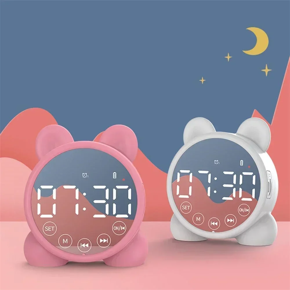 Cute Bedside Alarm Clock LCD Digital Display Table Wake-up Children Bluetooth-compatible Speaker Alarm Clock Sleep Timer Kids