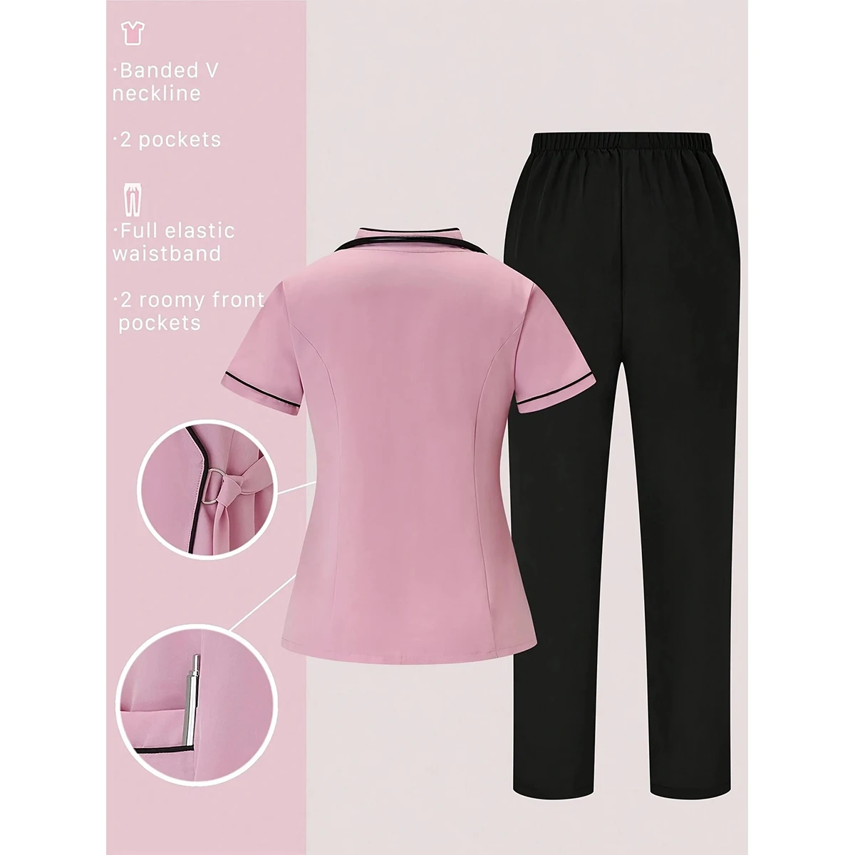 (set da 4 pezzi) Set sportivo da donna, uniforme da infermiera elasticizzata opaca, abbigliamento da lavoro, top medico traspirante, tasche casual color block