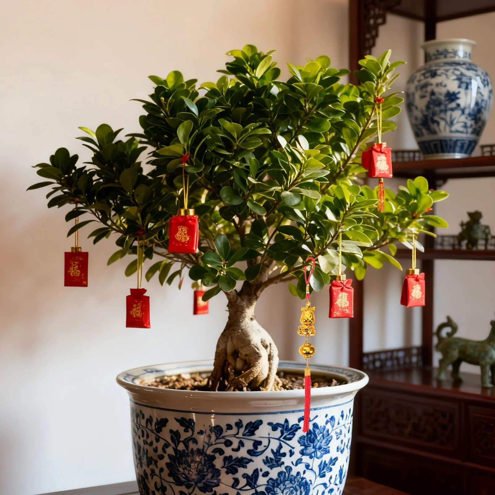 

8Pcs Chinese New Year Horse Pendant Festive Decoration for Bonsai Pots Lunar Year Ornament Set Spring Festival Lucky Hanging