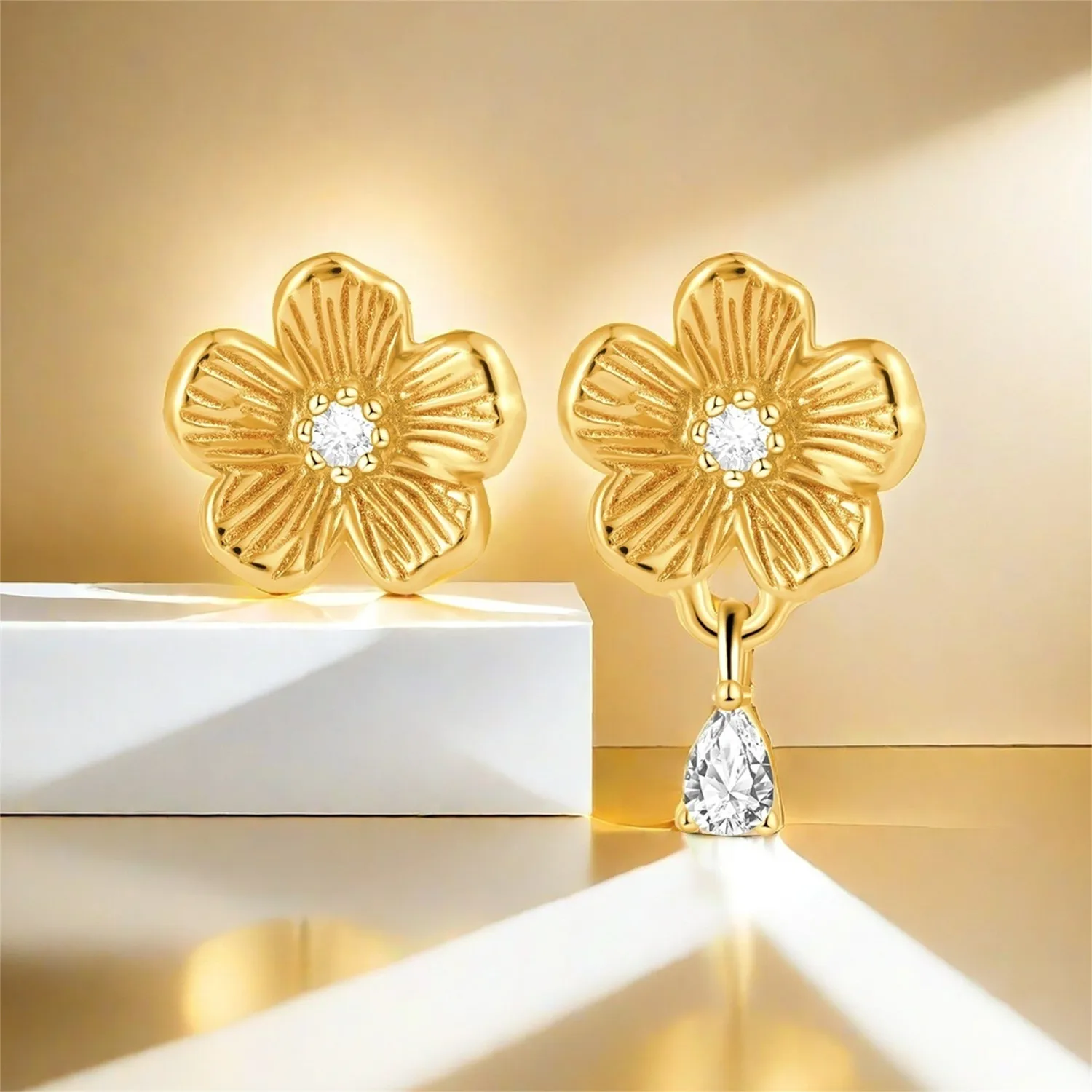 Pendientes de plata de ley 925 con borla de flor de cerezo de Color dorado para mujer, pendientes finos, joyería de boda, regalos de fiesta de cumpleaños