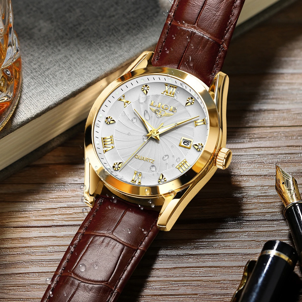 LIGE Casual Watch For Women Top Brand Luxury Brown Leather Waterproof Date Quartz Ladies Watches Fashion Luminous Watch Women