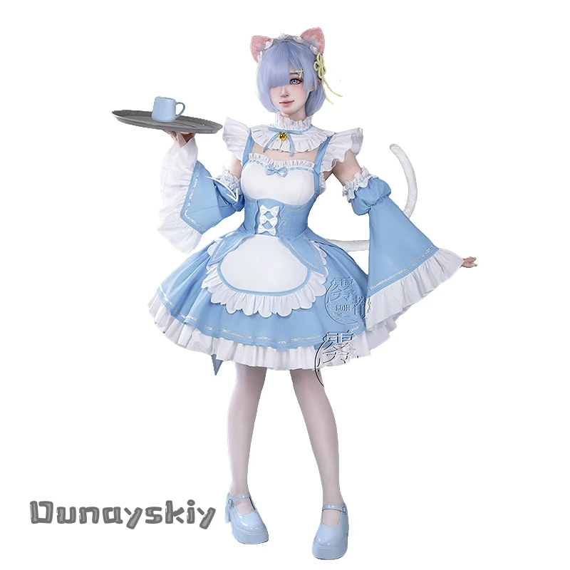 XS-2XL Re: Zero Starting Life in Another World Rem Cosplay Costume Bule French Maid  Dress Halloween Disguise for Adult Women