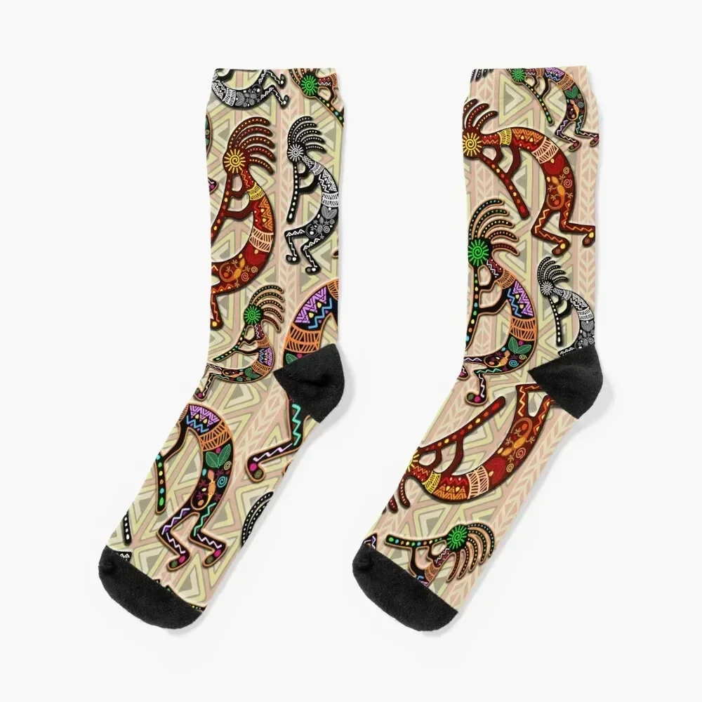 

Kokopelli Rainbow Colors on Tribal Pattern Socks hockey heated gym Socks Men Women's Stockings Run warm winter Men Socks Women's