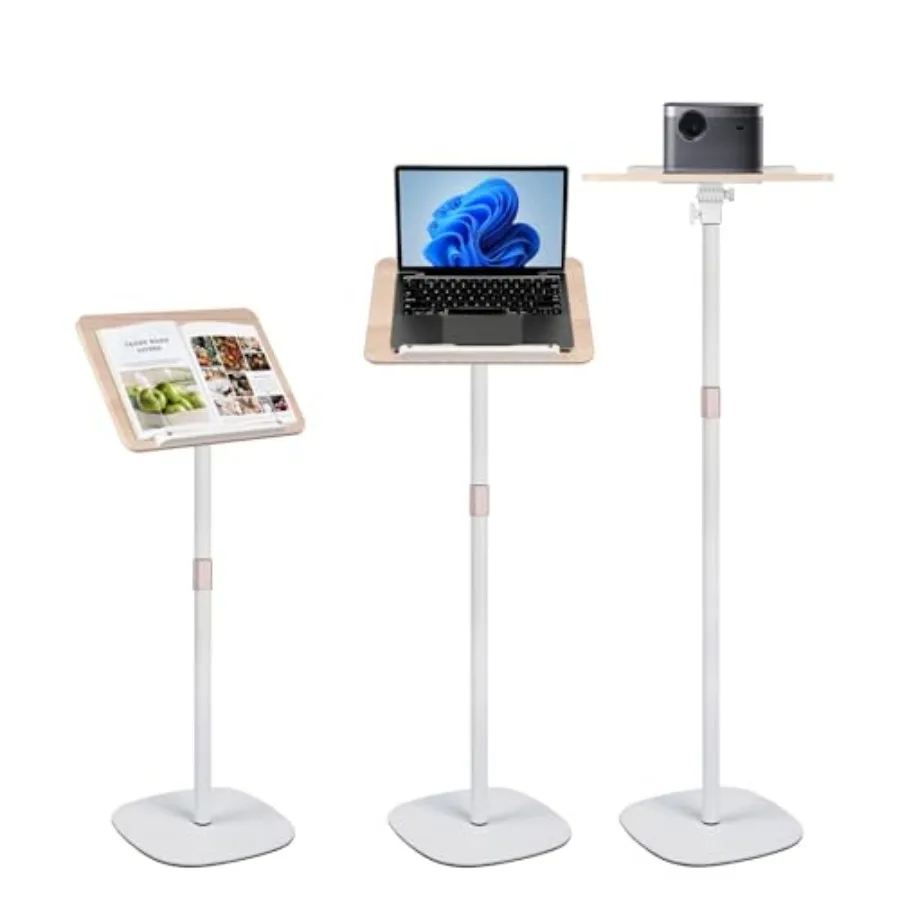 Adjustable Floor Book Stand Height 20'-35' Wooden Reading Stand for Tablet Bibles Recipes Cooking Books with Clip Stable Portab