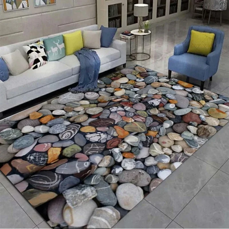 3D Cobblestone Creative Printed Carpet, Living Room and Bedroom Decorative Carpet, Kitchen and Bathroom Anti-skid Floor Mat Rug