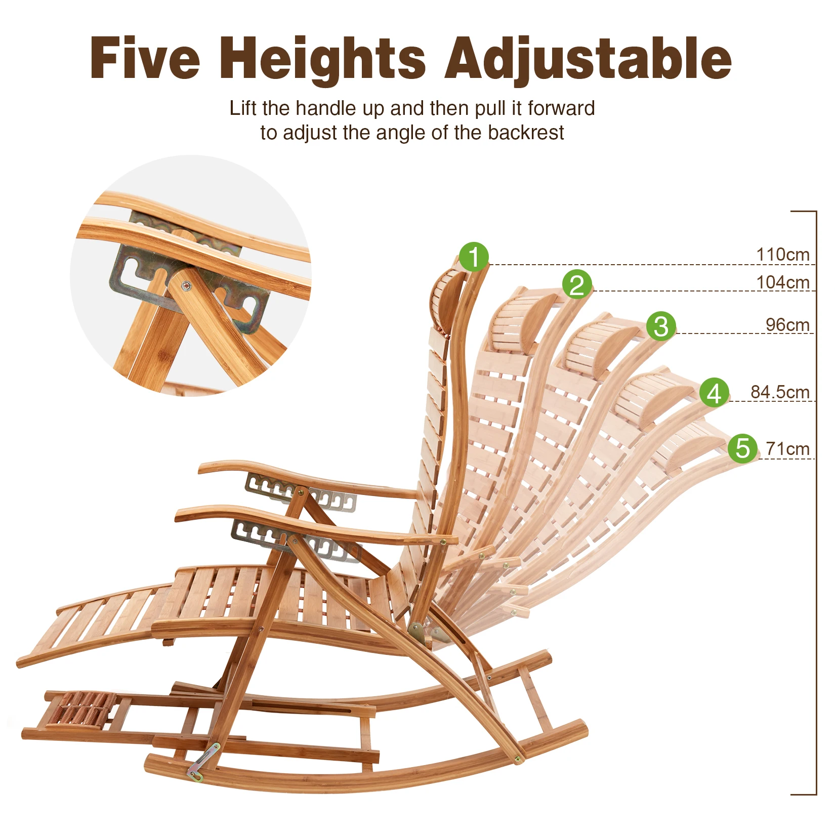 Heavy Duty Folding Rocking Chair Bamboo Living Room Indoor Outdoor Furniture Adjustable Sun Lounger Chairs