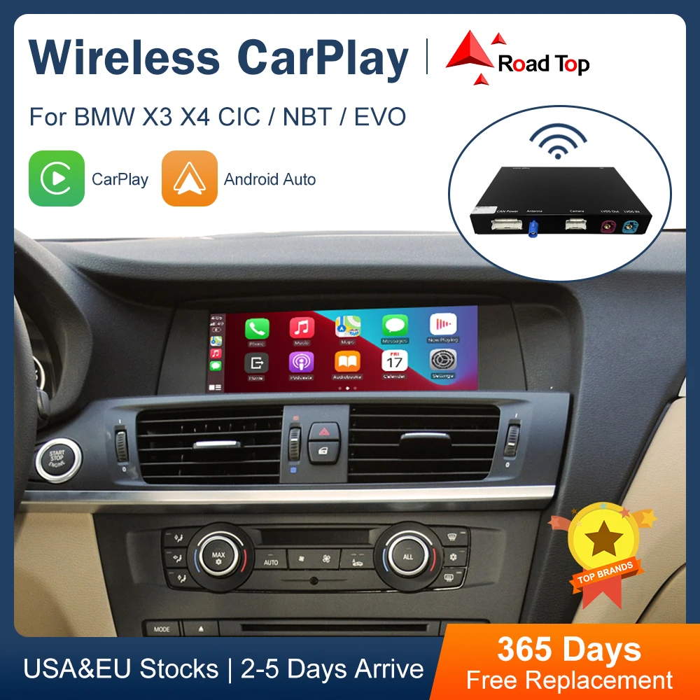 Road Top Wireless CarPlay Android Auto Interface for BMW X3 F25 X4 F26 2011-2016, with Mirror Link AirPlay Car Play Functions