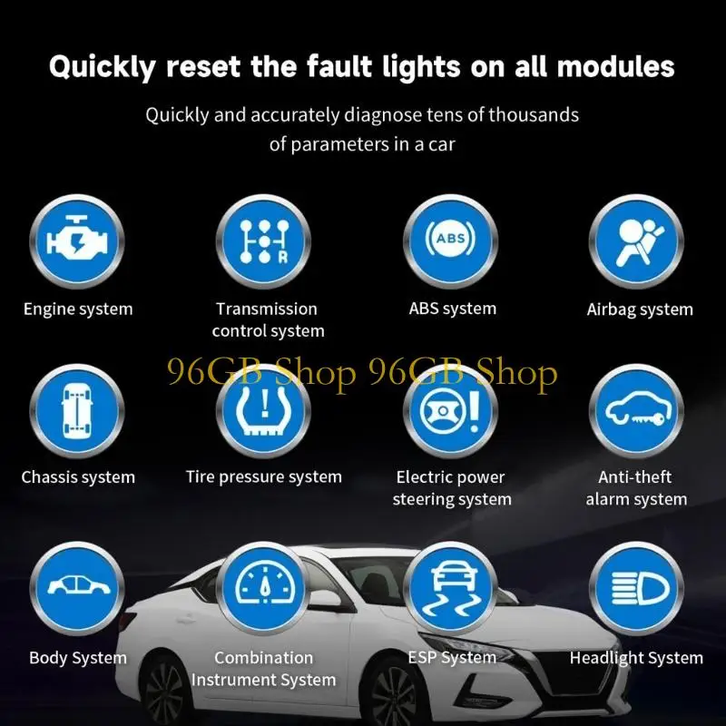 

96 ГБ портативный автомобильный инструмент для считывания кодов OBD2, поддержка нескольких языков, мониторинг данных в реальном