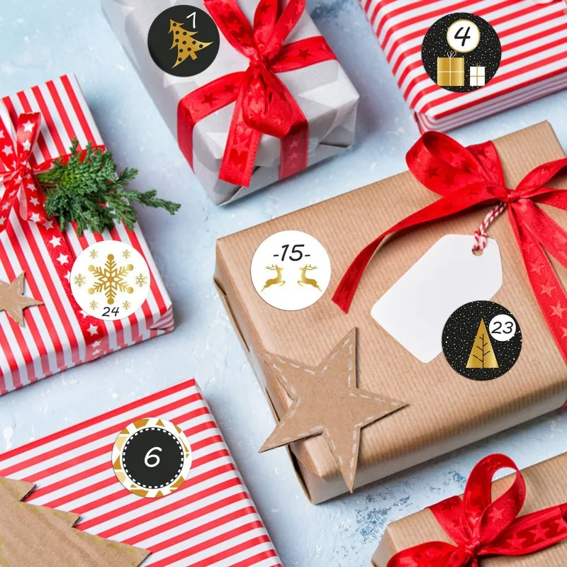 24pcs/sheet Cookie Candy Seal Stickers DIY Gift Packaging Labels Xmas Decor Merry Christmas Advent Calendar Number Paper Sticker