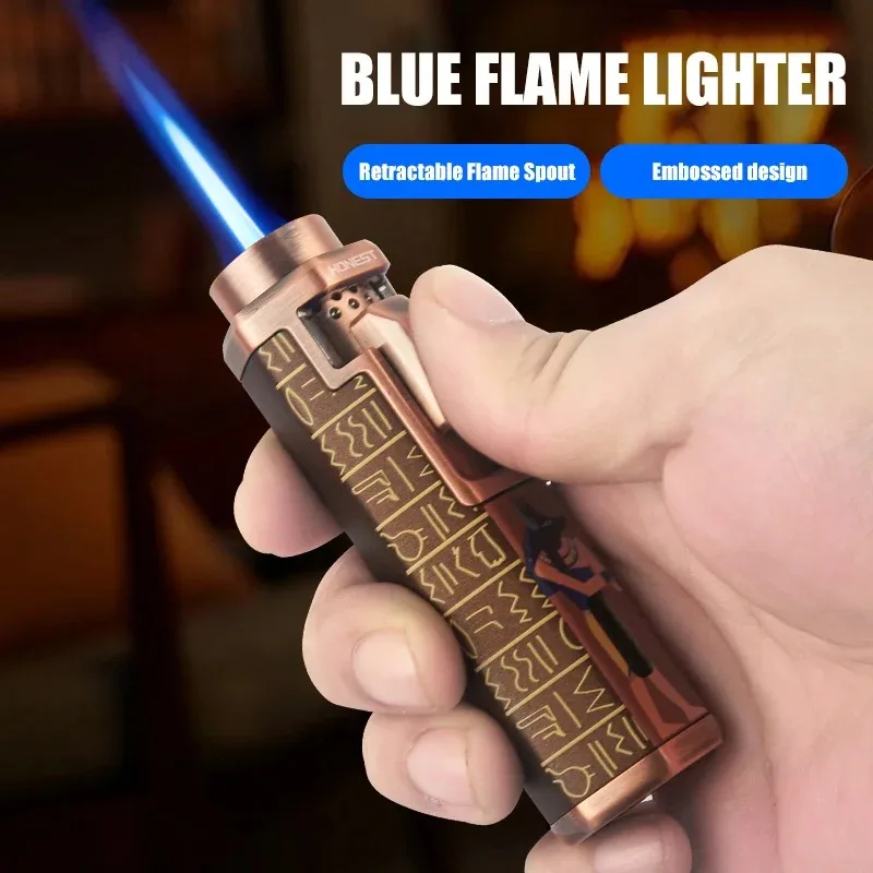 HONEST Strong Blue Flame Lighters 9MM Retractable Head Stereoscopic Embossed Craftsmanship Fine Patterns Adjustable Flame Size