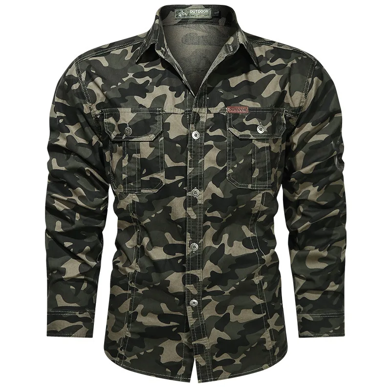 New Men\'s Casual Shirt Long Sleeve Oversized Male Pure Cotton Military Camouflage Cargo Shirt Men Clothing Blouses A2F1388C