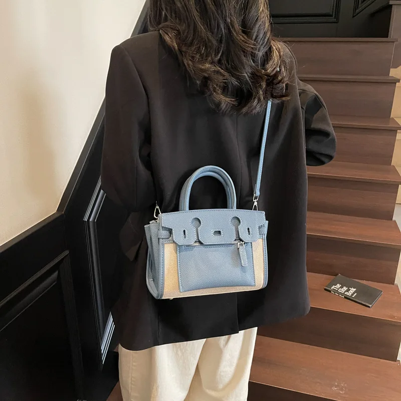 

2025 Trendy Colorblock Tote Bag Vintage Patchwork Shoulder Purse for Women Spacious Work Casual Crossbody Bag