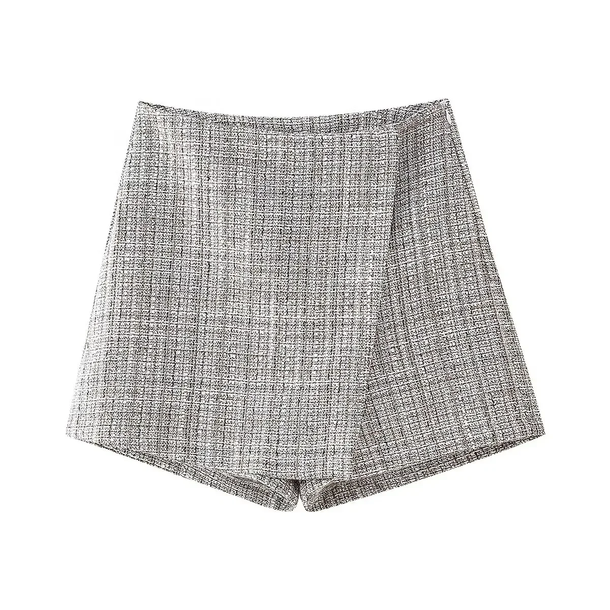 

Женские твидовые облегающие Асимметричные шорты в стиле ретро с высокой талией и боковой молнией, новинка 2024