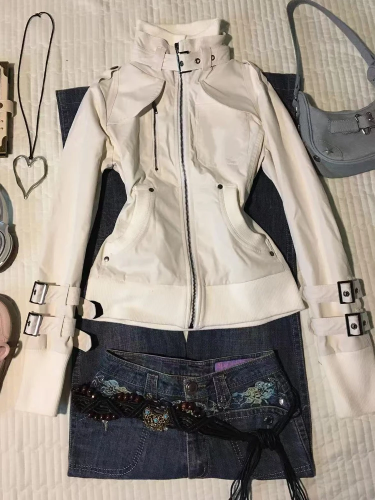 

Эстетическое готическое пальто 2000-х годов Y2k, женские винтажные уличные куртки в стиле Харадзюку с длинными рукавами, осень 2024, новые облегающие топы, верхняя одежда