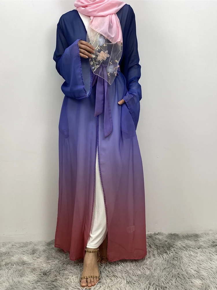 Eid Muslim Party Abaya for Women Ramadan Cardigan Chiffon Long Dress  Morocco Kaftan Vestidos Largos Dubai Robe Jalabiya 2024