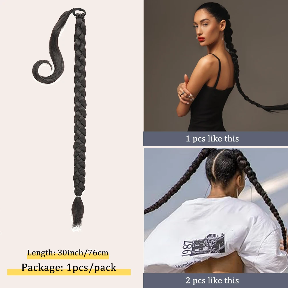 Extension de queue de cheval tressée synthétique longue avec attache de cheveux Extensions de cheveux droites à enrouler 30 pouces queue de cheval douce naturelle