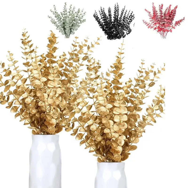 10 Stück Eukalyptus-Stiele, künstliche Eukalyptusblätter für Zuhause, Blumenstrauß, Herzstück, Hochzeitsdekoration, Weihnachtsdekoration – Detail 1
