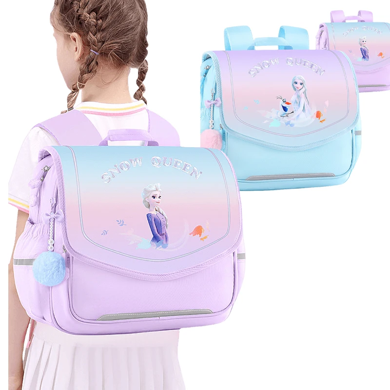 Disney Elsa Children Student Schoolbags Burden-Reducing Spine Protection Ultra-Light Cartoon Cute Girls Princess Backpacks Gifts