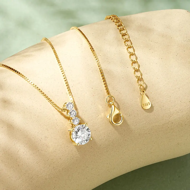 

AINUOSHI 925 Sterling Silver Women's Geometric Necklace Round Moissanite Pendant Necklace for Female 18K White Gold Jewelry Gift