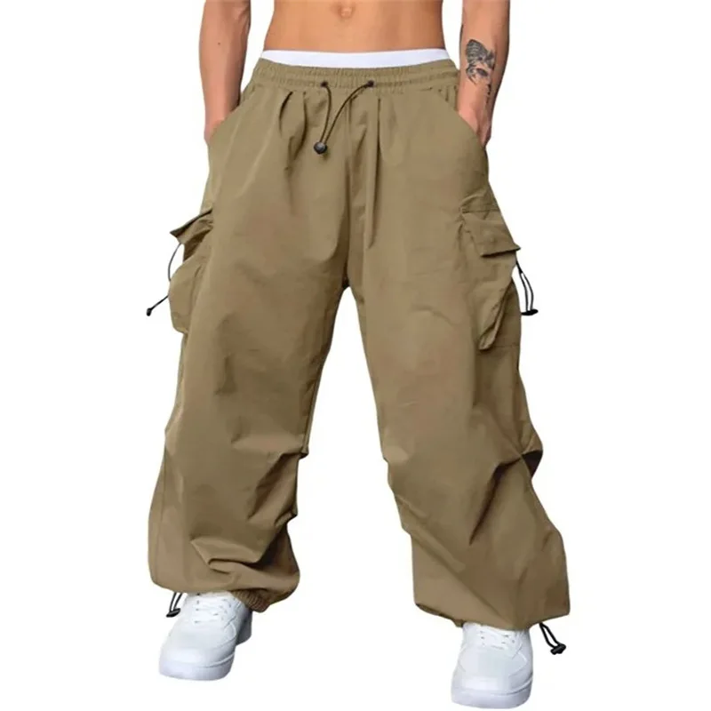 Мужские свободные спортивные и повседневные галстуки с несколькими карманами, однотонные рабочие брюки на шнурке