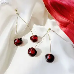 Gift for Women Sweet Resin Tassel Red Cherry Fashion Accessories Drop Earrings Dangle Earrings Jewelry Stud Earrings