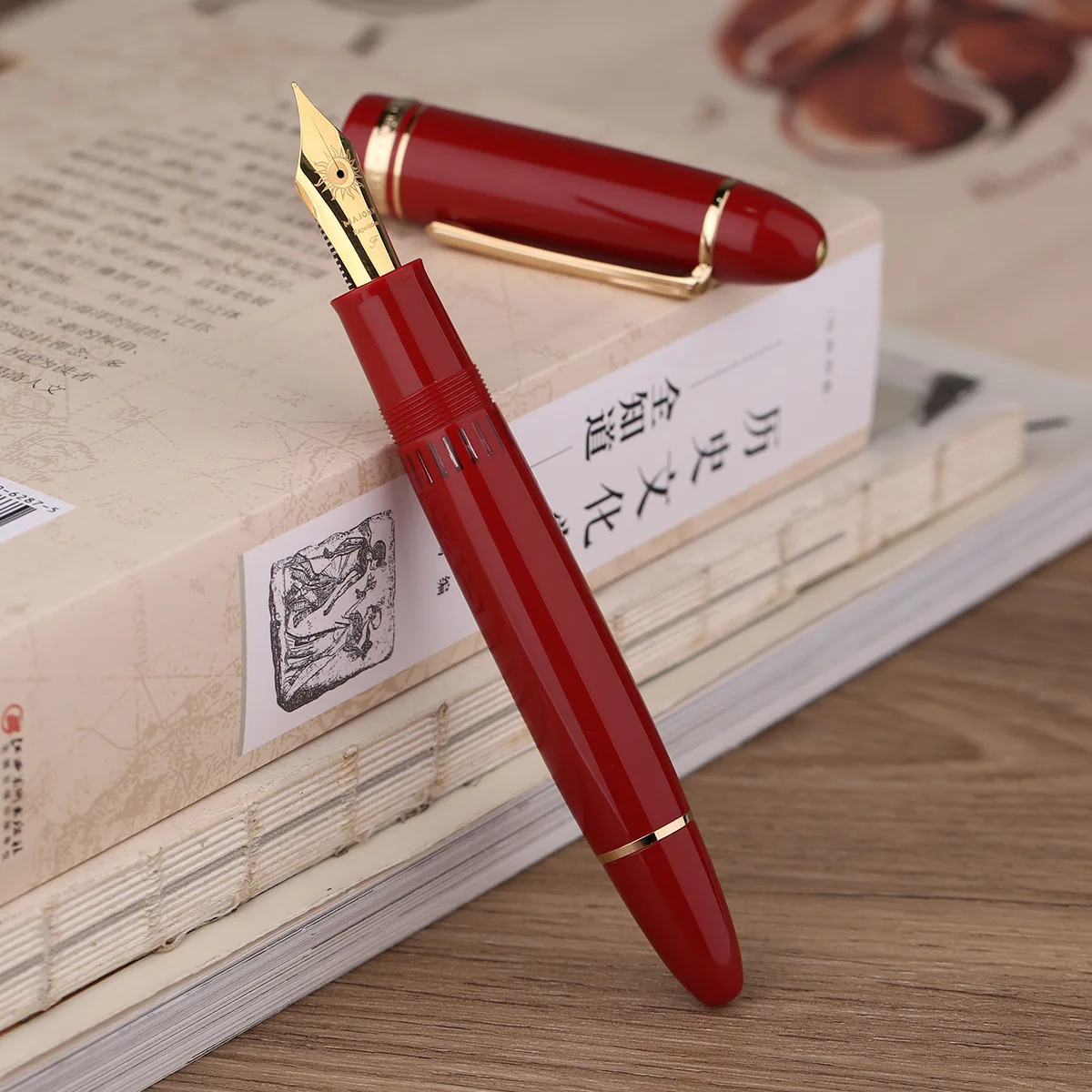

Majohn P141 Piston Resin Fountain Pen NO.8 Fine Nib,Ink Window Writing with Gold / Silver Trim Writing Gift Pen