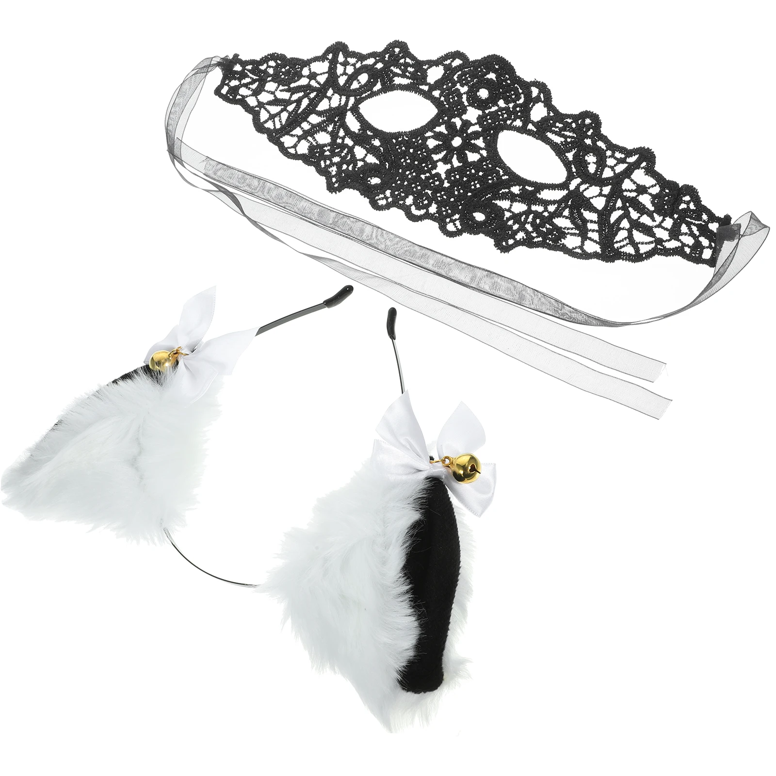 

Lace Mask Halloween Party Costume Props Ear Headband Accessories Women Cat Ears Bell Hair Band Animal Mask Cosplay Set Halloween
