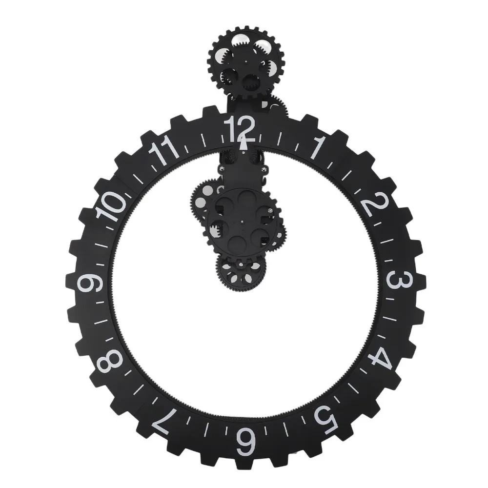 Black White Gear Wall Clock Large Size Rotary Mechanism Rotary Gear Clock 3D Design Mechanical Wheel Clock Living Room