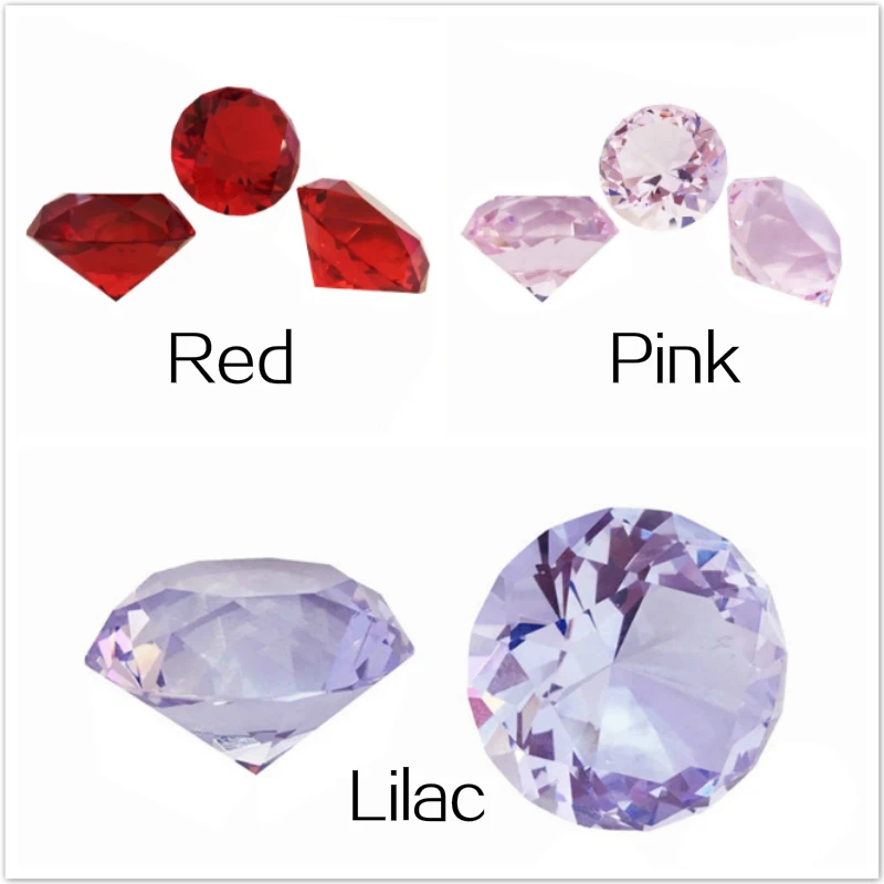 30mm-100mm Red/Pink/Lilac Crystal Diamond Paperweight Glass Fengshui Crafts Home Ornaments Wedding Decor Party Souvenir Gifts