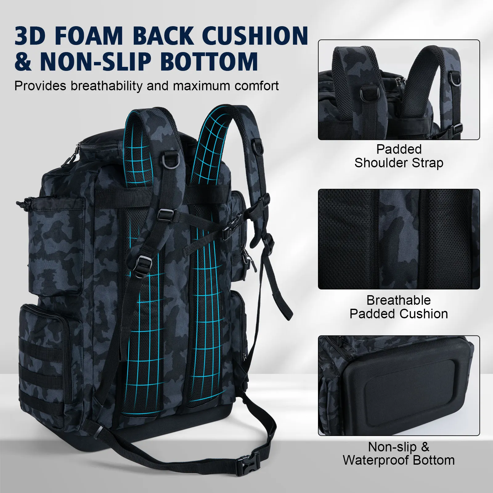 Goture 55L Large Capacity Fishing Hunting Bag EVA Bottow Fishing Equipment Backpack Durable Waterproof Men's Travel Backpack