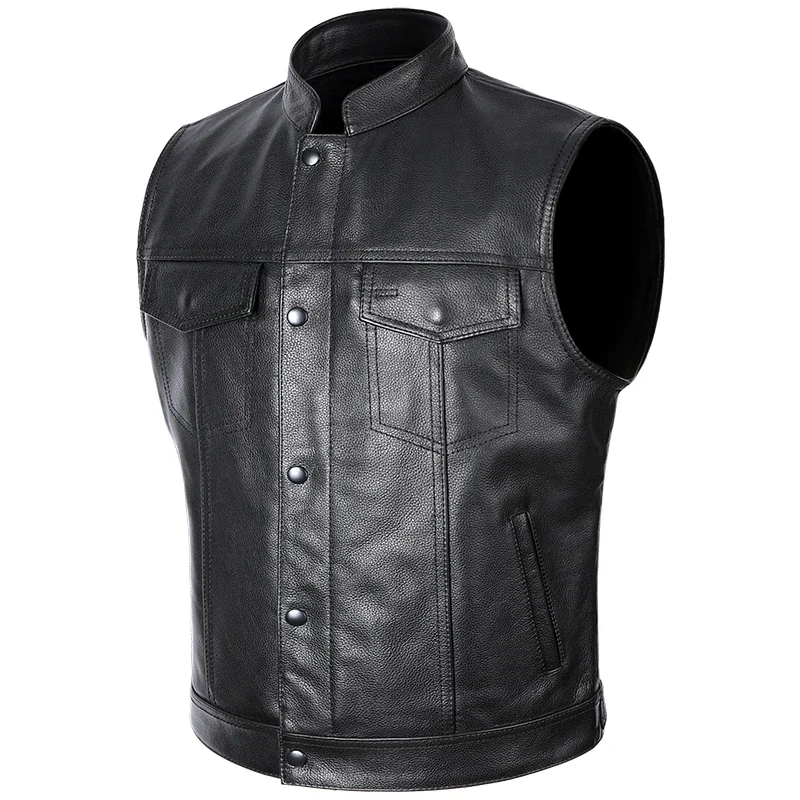 Sons of Anarchy Classical Motorcycle Biker Leather Vest Men Genuine Leather Sleeveless Jackets  REAL Cowhide Motorcade Vest 6XL