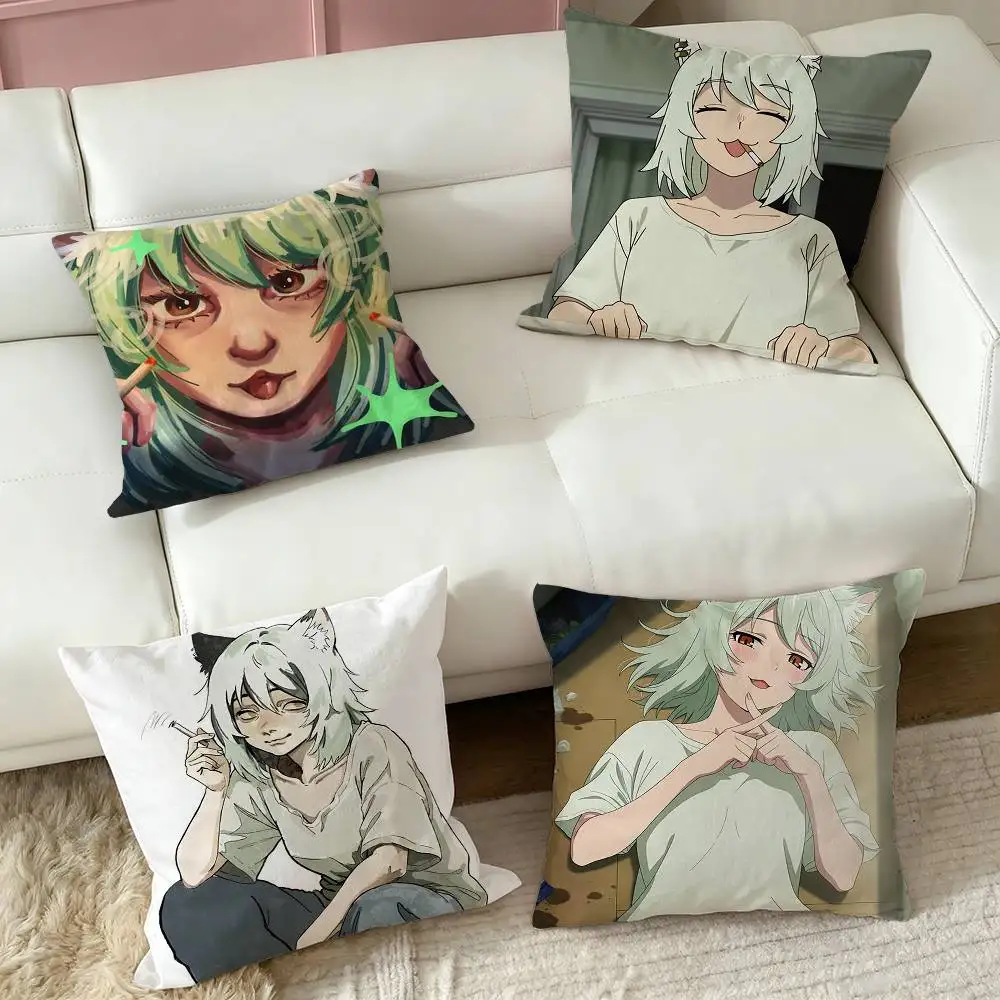 Chainsmoker Cat Neko Club Bar  Square Double-Sided printed Pillow Case Bedroom Bedside Pillow Sofa Cushion Cover
