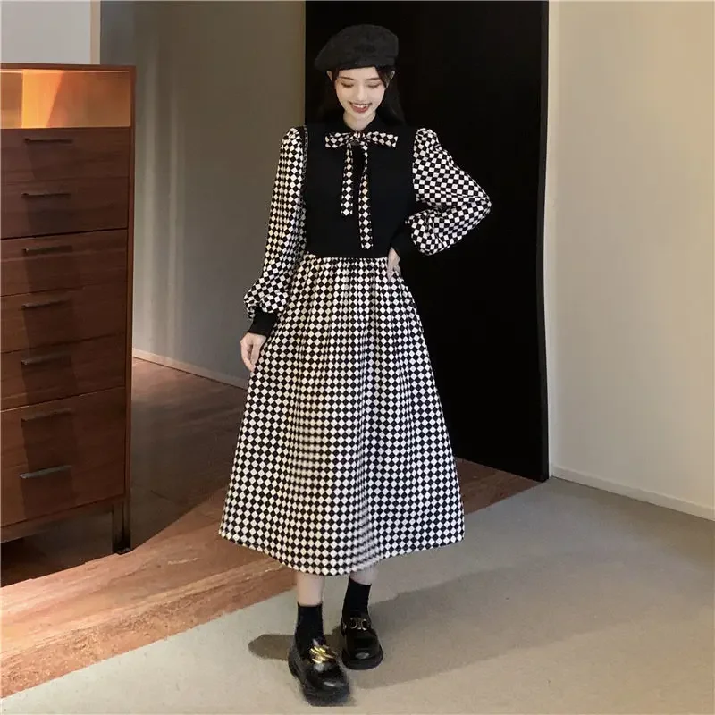 Women's Long Sleeve Dresses Spring Autumn Plaid New In High Quality Female Dress Luxury Elegant and Beautiful G Kpop Y2k Retro X